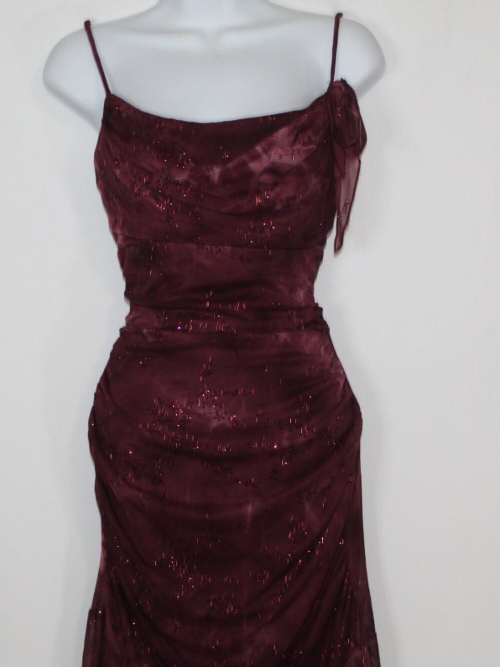 Vintage 90s Taboo women's maroon floral fairy dress size M glitter ruched midi - Picture 6 of 14